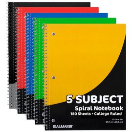 Trail maker (20 Pack) Bulk 5 Subject Notebooks College Ruled | 5 Subject Spiral Notebooks Bulk for School Kids, Students, Offices with Dividers