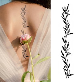 WEEKINK Long Vine Temporary Tattoo - Realistic Large Botanical Fake Tattoo Stickers, Waterproof & Long Lasting up to 2 Weeks, Leaf Semi-permanent Tattoos for Spine & Arm Sleeve