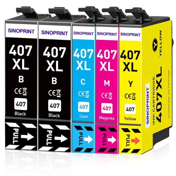 SINOPRINT 5 Pack 407XL Printer Cartridges Compatible with Epson 407