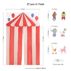 Cheerland Circus Party Backdrop Fabric Circus Animal Photo Background Red Circus Tent Theme Carnival Theme Hanging Door Decoration Kids First Birthday Favors Baby Shower Carnival Party Decorations