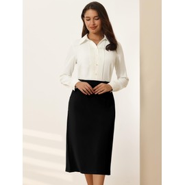 Hobemty Women's Pencil Skirt High Waist Split Back Work Midi Skirts Black XX-Large