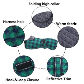Geyecete Waterproof Greyhound Whippet Lurcher Dog Coat-with Warm Fleecy Lining Inside Outdoor Dog Apparel with Adjustable Bands-Green-M