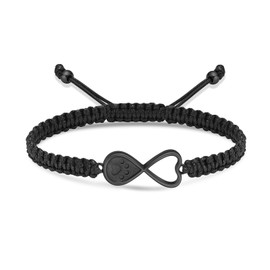 constantlife Infinity Heart Urn Bracelet for Ashes Pets Dog Cat Paw Print Cremation Jewelry Keepsake Braided Rope Adjustable Bangle Memorial Gift for Women Men (Black)