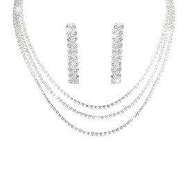 Auriselle Strass Hochzeitsschmuck Damen, 2-Teiliges Brautschmuck Schmucksets Braut Liniengestaltung Halskette Ohrring Set Strasssteinen Glänzend, Hochzeit Jewelry Ketten Frauen Mädchen, Silbern