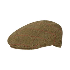WALKER AND HAWKES - Green Sage Premium Derby Tweed Teflon Lining Cambridge Flat Cap Unisex - Red Stripe - S (57cm)