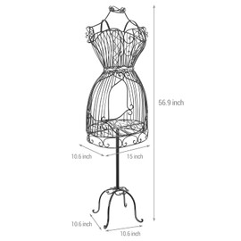 MyGift Vintage Style Black Metal Adjustable Dress Form Mannequin for Women, Garment Rack Form Fitting Dress Display Stand