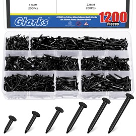 Glarks 1200pcs Shoe Repair Nails Tacks 3/8’’(10MM) 1/2’’(13MM) 5/8’’(16MM) 3/4’’(19MM) 7/8’’(22MM) 1’’(25MM) Replacement Heels Nails Tacks for Boots Furniture Nails Tacks Shoe Repair Tools