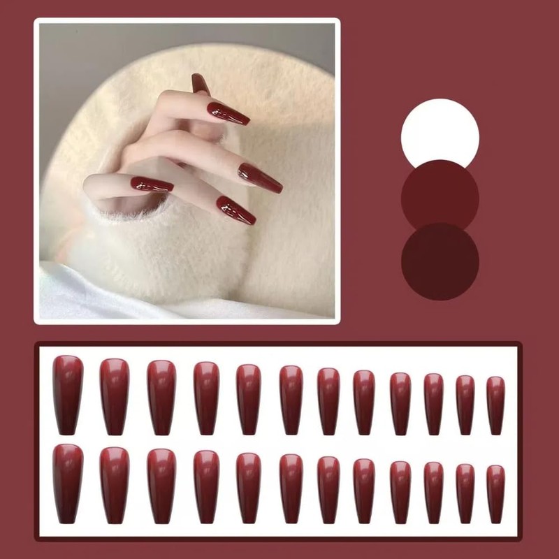 Ztcily Künstliche Nägel, lang, Rot, French Sarg, künstliche Nägel mit