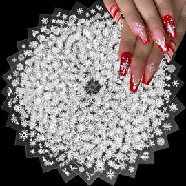 30 Sheets Christmas Nail Art Stickers 3D Self-Adhesive White Snowflake Nail Decals Winter Xmas Elk Snowman Designs Nail Supplies Christmas Cute Nail Decoration for Women and Kids Manicure Accessories