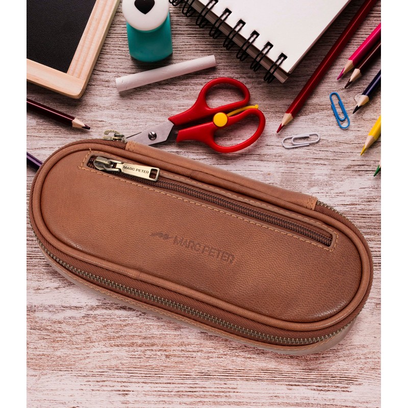 Marc Peter® Vintage Leather Pencil Case with YKK Zip, Pencil