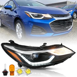 TUSDAR Fits For 2016 2017 2018 2019 Chevy Cruze Headlight Assembly with LED DRL [Halogen OE Style] Factory Headlamp Replacement Front Light with Bulbs RH Right Passenger Side