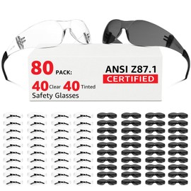 Hoqiwild ANSI Z87.1 Safety Glasses Men Women 80 pack: 40pack clear safety glasses+40pack safety sunglasses Scratch & Impact Resistant eye protection glasses for Construction, Outdoor Sports & Work