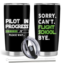 Absacie Pilot Gifts for Men, Aviation Graduation Gifts, Flight School Student Tumbler, 20oz Stainless Steel Tumbler with Lid Straw