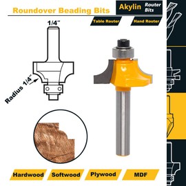 Akylin Round Over Beading Router Bits 1/4" Shank,Radius 1/4" Corner Bead Edge Forming Cutter,for Quarter Rounding Trim