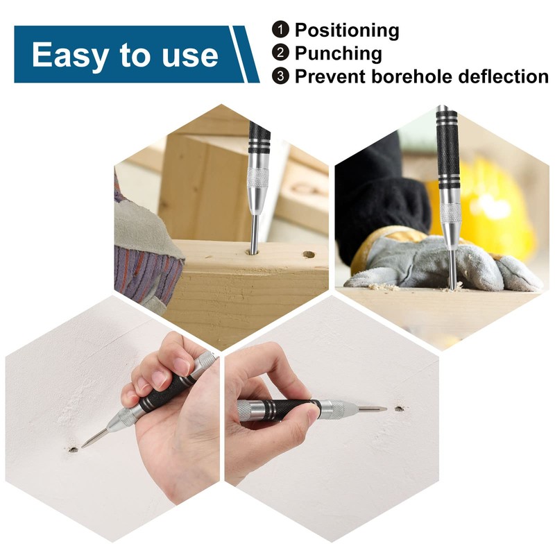 2Pcs Heavy Duty Automatic Center Punch, 5'' Premium Steel Spring