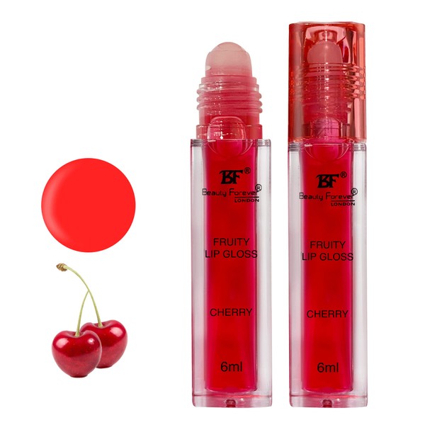 Beauty Forever Fruity Roll on Lip Gloss, Flavoured Lip Gel, Moisturising, Enriched Glossy Finish, Contain Minerals, Hydrating, Suitable for Pout & Volume lips, Available in 4 Flavours, 6ml (Cherry)