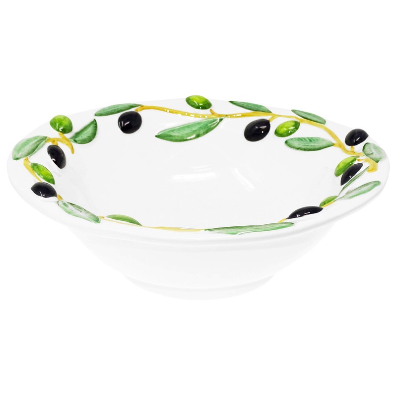 Lashuma Handmade Ceramic Round Serving Bowl Italian Ceramic Olive Design