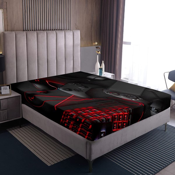 Loussiesd Black Gamepad Fitted Sheet 140 x 200 cm Boys