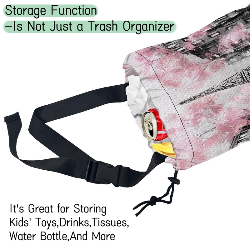 NHNXHWIA Eiffel Tower Car Trash Bag,Paris Oil Painting Hanging Drawstring