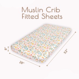 Muslin Crib Sheets Girl, Muslin Cotton Crib Sheets Fitted, 2 pc Crib Mattress Sheet, 52"x28" Standard CribSheets for Baby Girl, Oeko-Tex Sheets, Baby Bed Sheets for Crib (Floral Pink CribSheets)