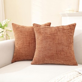 TAOSON Chenille Throw Pillow Covers 20x20 Inch Set of 2,Thick Textured Slubby Couch Cushion Covers Farmhouse Accent Modern Neutral Decorative Pillow Cases for Couch Sofa Bed Living Room, Rust
