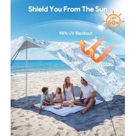 Raynesys Beach Tent Sun Shelter, 10 x 10 FT Beach Canopy Tent Sun Shade, UPF50+ Tents Canopy with 8 Sandbags & 4 Stability Poles, Outdoor Tents for Camping Fishing, Starfish