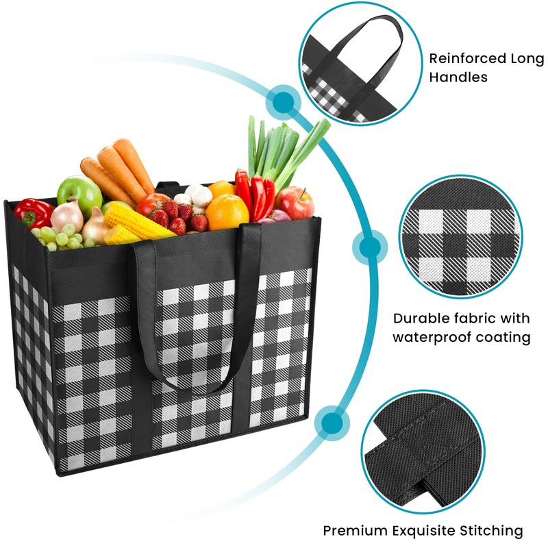 WOWBOX Reusable Grocery Bags 35L，Black-10 Pack