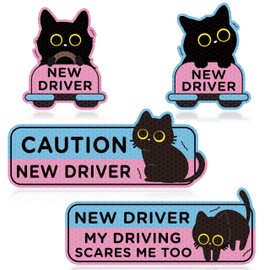 CNhoqc Student Driver Car Magnet - 4pcs Shivering Black Cat Student New Driver Magnet Please Be Patient Bumper Sticker Safety Warning Magnetic Christmas Reflective Rookie Reusable Movable Xmas Holiday