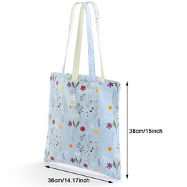 SEPWIK Canvas Tote Bag for Women, Reusable Cloth Cotton Bags for School Shopping Beach Grocery Shopper Handbags Scandihome Series - Blue