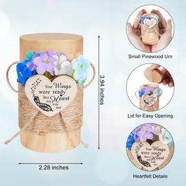 Abooxiu Small Urns for Human Ashes Keepsake 4 Inches Pinewood Mini Urn for Ashes Memorial Wooden Small Ash Keepsake Urns Mini Cremation Funeral Burial Decorative Urn for Adult Males Females Pets