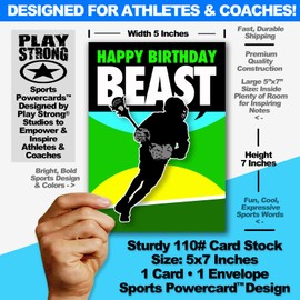 Play Strong ELITE Lacrosse Beast Birthday Card 1-Pack (5x7) Lacrosse Sports Birthday Cards Greeting Cards - Awesome for Lacrosse Players, Coaches and Fans Birthdays, Gifts and Parties!