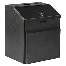 Suggestion Box with lock and keys Lock Metal Wall Mounted Ballot Box, Steel Donation and Collection Drop Box with wide Slot, 8.5H x 6W x 7.3L Inch office comment box with front wide pocket