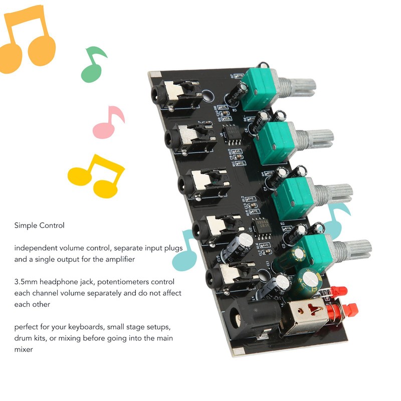 4 Way Stereo Mixer Board 4 In 1 Out Adjustable