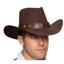 Underwraps Men's Brown Western Cowboy Hat with Leather Band Steer Head