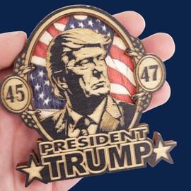 45-47 President Trump Wood Carved Magnet, Election Keepsake, Inaguration Day, 3.5 Inches