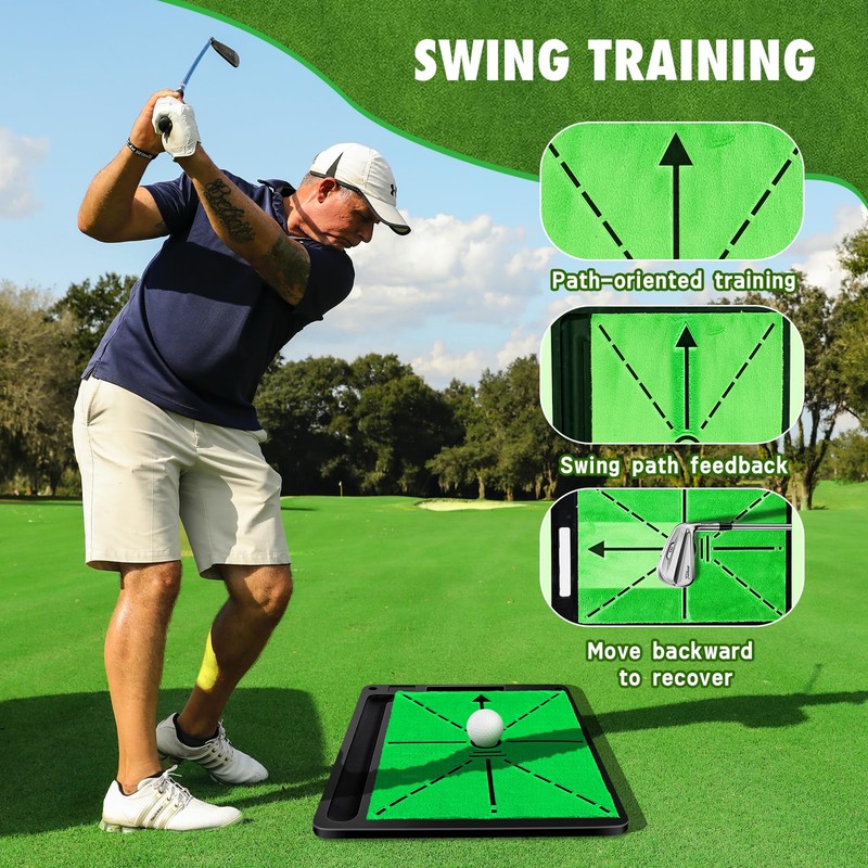 Golf Hitting Mat, 3-in-1 Golf Practice Mat, Replaceable Turf Golf