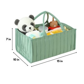 PandaEar Baby Diaper Caddy Organizer, Large Nursery Storage Basket with Handle, Portable Infant Caddy with Compartments, Newborn Essentials, Green
