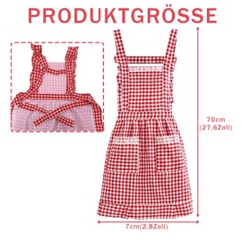 Women's Cotton Apron with Floral Pattern, 2 Pockets, Waterproof and Durable, Perfect for Women in Kitchens, Restaurants, Cafés, Hotels and as a Premium Gift for Mum, Girlfriends & Grandma, red