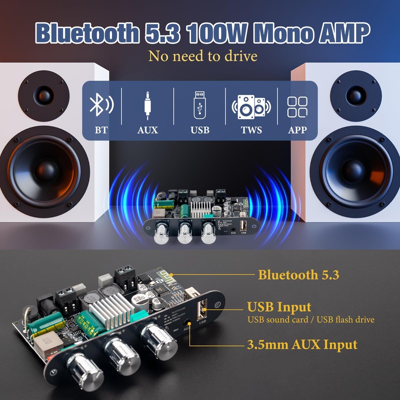 Qoroos 1PC ZK-1001U Mono Amplifier Board with TWS, Mini Audio