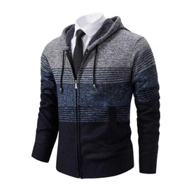 Mylldey Mens Hoodies Knit Sweater, Full Zip Fleece Lined Cardigan Sweaters Casual Regular Fit Knit Hooded Men Sweater Jacket(LightGray, M)