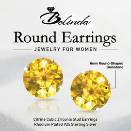 Belinda Jewelz - Round Stud Earrings, Cubic Zirconia 6mm Birthstone Earrings, 925 Sterling Silver Stud Earrings, Birthstone Earrings for Girls and Women, Gemstone, Cubic Zirconia