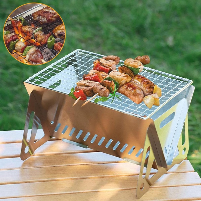 Stainless Steel BBQ, Portable Grill, Multi-Purpose Foldable Camping Stove, Ultra-Lightweight,
