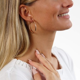 Materia Women's Creole Earrings Rose Gold 925 Silver Rose Gold-Plated 3 mm Wide 15 20 25 40 48 mm Large Made in Germany, Gold-Plated Silver, Rose-Gold