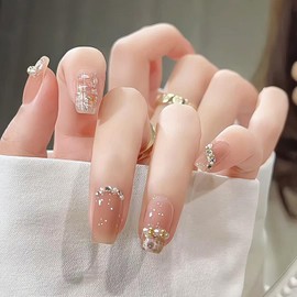 YINKE Nail Tips, Short Nail Supplies, Fall & Winter, Round Tip, Popular, Japanese Style, Simple, Stylish, Short Atmosphere Color, Bride Nails, Glossy, False Nails, Coming of Age of Age Ceremonies,