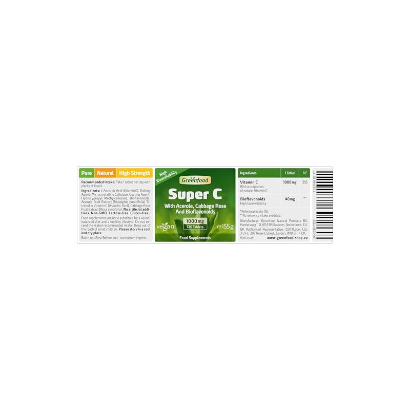 Greenfood Super C, 500 mg Vitamin C, high dose, 120