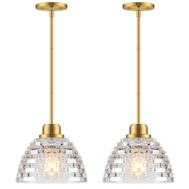 Fivemengo 2 Pack Glass Pendant Lights Kitchen Island 8.7 Inches Modern Gold Glass Pendant Light Fixtures Brass Hanging Lighting for Kitchen Over Sink Dining Room Bedroom E26