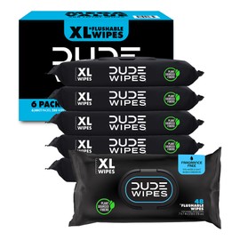 Dude Wipes - Flushable Wipes Unscented - (6 Pack) 288 Count - Extra Large - Flushable - Vitamin-E & Aloe - Septic and Sewer Safe