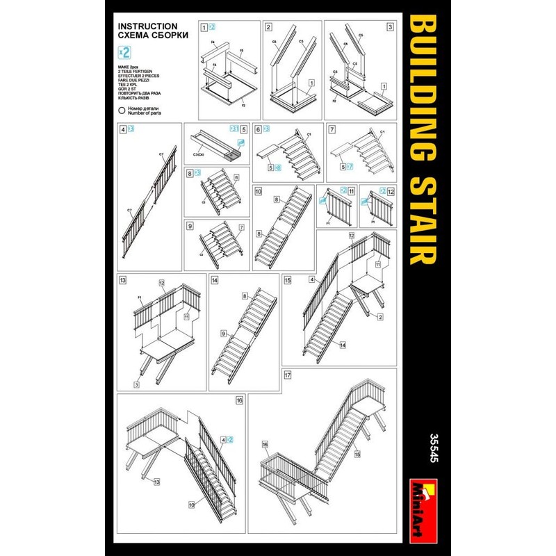 MiniArt 1:35 Scale Building Stairs Plastic Model Kit (Grey),Small