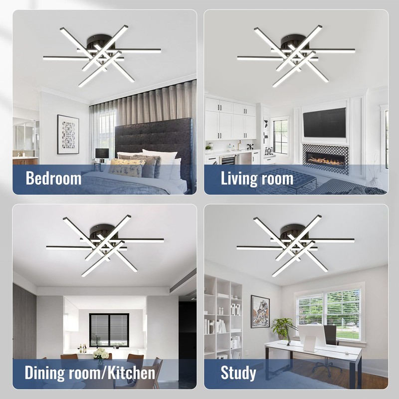 Modern LED Ceiling Light, Flush Mount Geometric Criss-Cross Linear Close