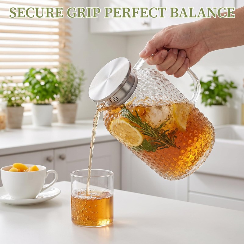 1 Gallon Circular Glass Pitcher with Lid, Round Teapot with